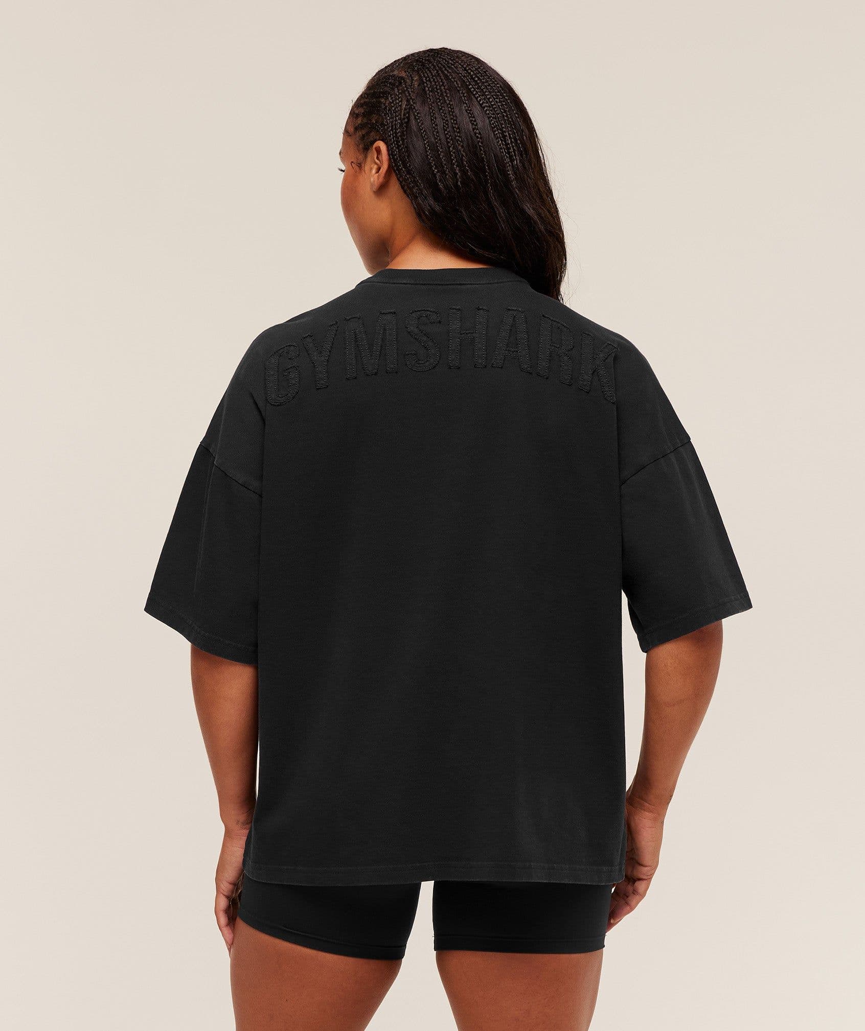 Gymshark Power Washed Oversized T-Shirt - Black/Acid Wash Small Ball